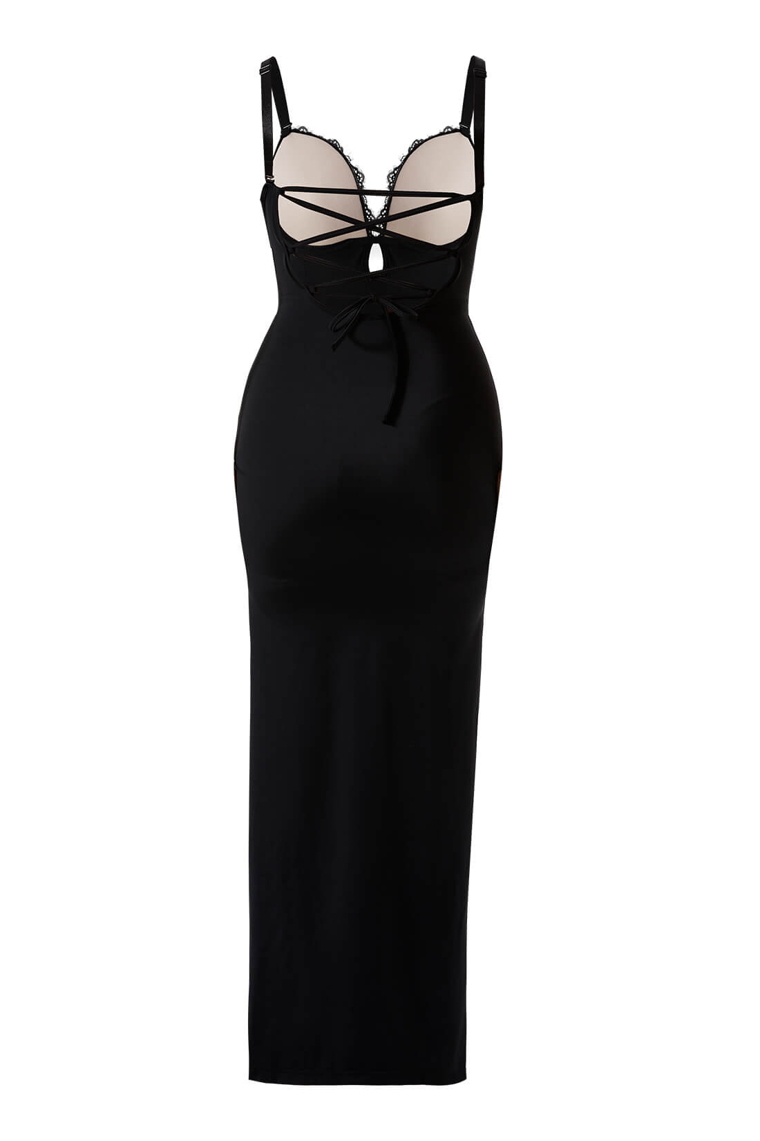 Maxikjole i blonder med push-up-effekt og innebygd shapewear