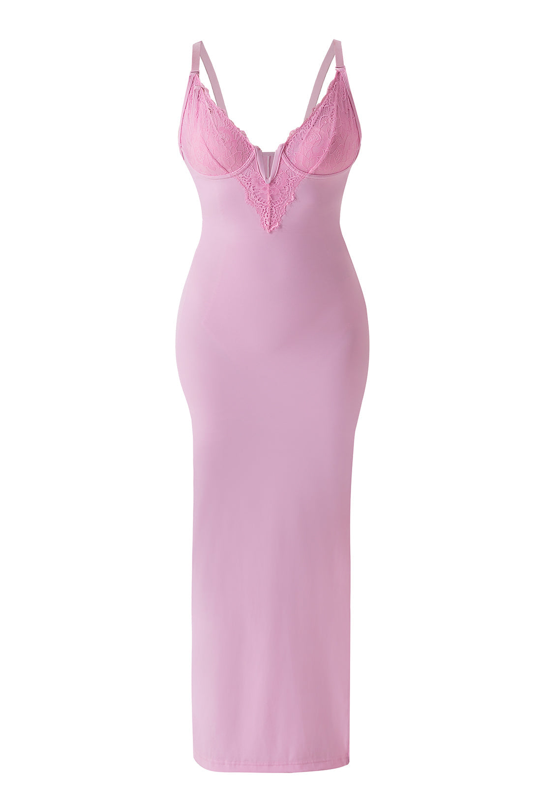 Maxikjole i blonder med dyp V-utringning og innebygd shapewear