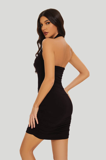 Minikjole med rynkedetaljer ved halsen og innebygd shapewear