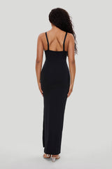 Blonde maxikjole med dyp V-hals og innebygd shapewear