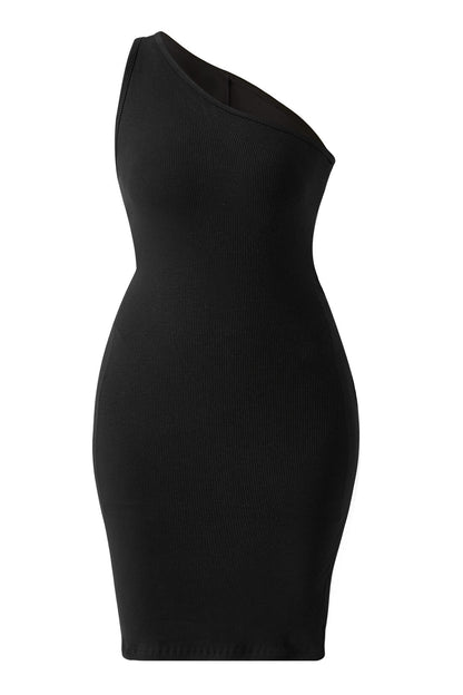 Minikjole med én skulder, rynkedetaljer og innebygd shapewear
