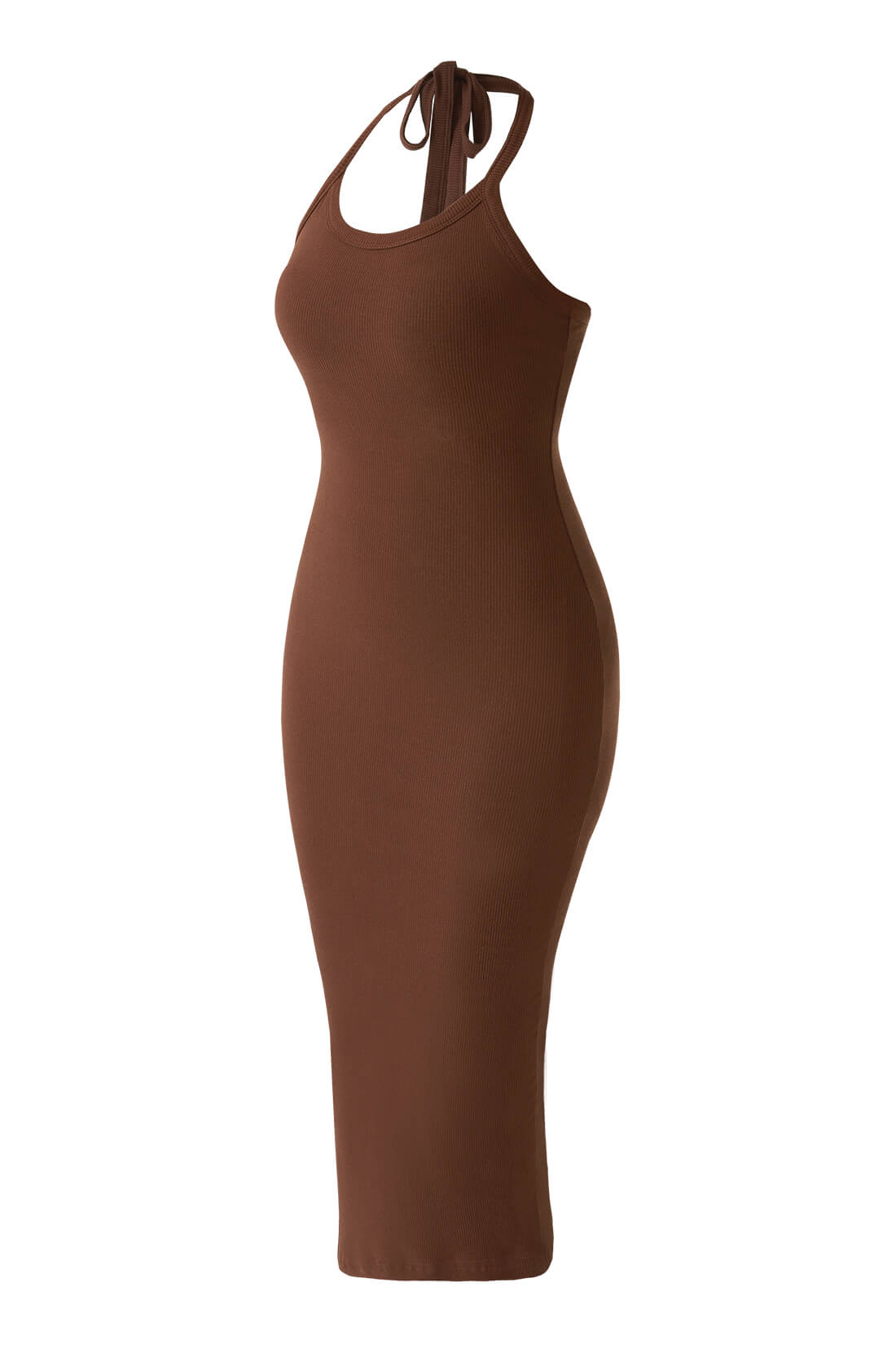 Ryggløs kjole med drapert hals og stropper med innebygd shapewear