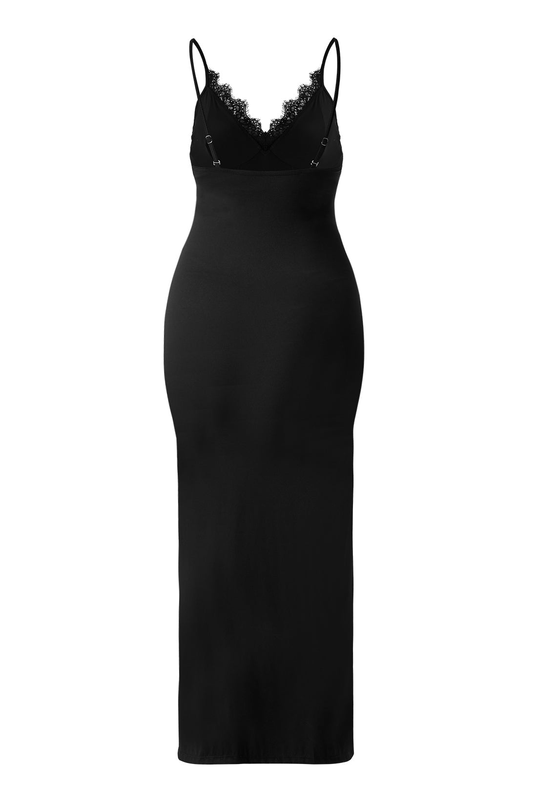 Maxikjole i blonder med splitt og underkjolefasong, med innebygd shapewear