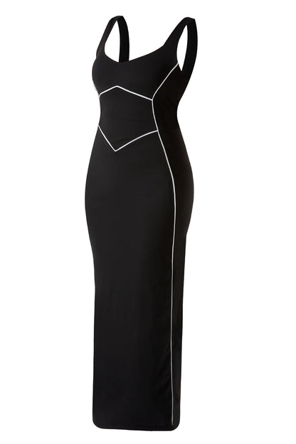 Maxikjole med kontrastfarger og innebygd shapewear
