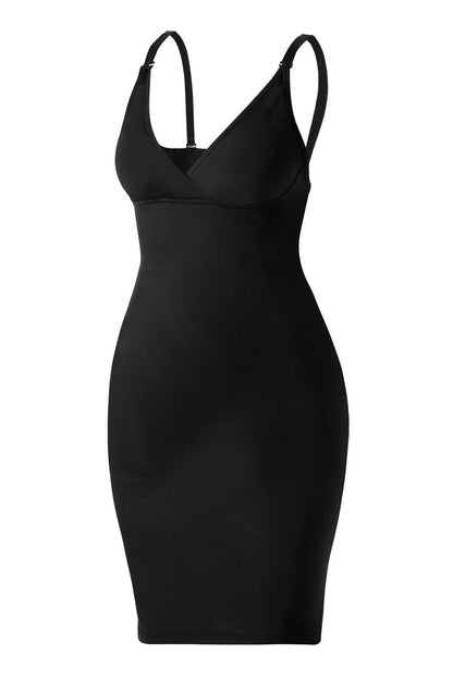 Midikjole med dyp V-utringning og innebygd shapewear