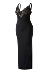 Blonde maxikjole med dyp V-hals og innebygd shapewear