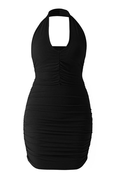 Minikjole med rynkedetaljer ved halsen og innebygd shapewear