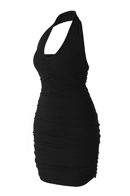 Minikjole med rynkedetaljer ved halsen og innebygd shapewear