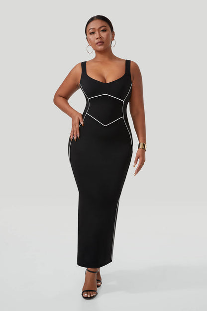 Maxikjole med kontrastfarger og innebygd shapewear