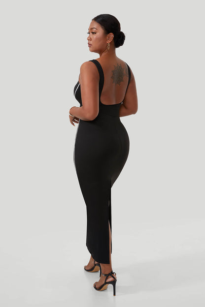 Maxikjole med kontrastfarger og innebygd shapewear