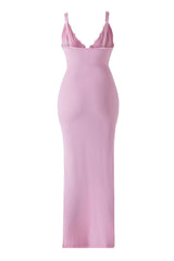 Blonde maxikjole med dyp V-hals og innebygd shapewear