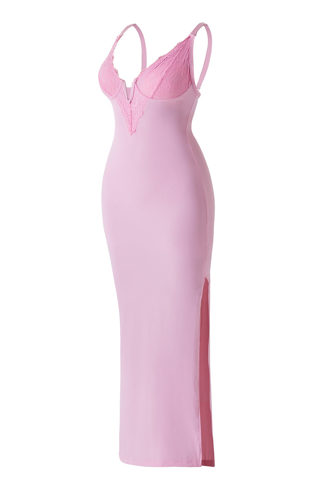 Maxikjole i blonder med dyp V-utringning og innebygd shapewear