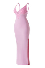 Blonde maxikjole med dyp V-hals og innebygd shapewear