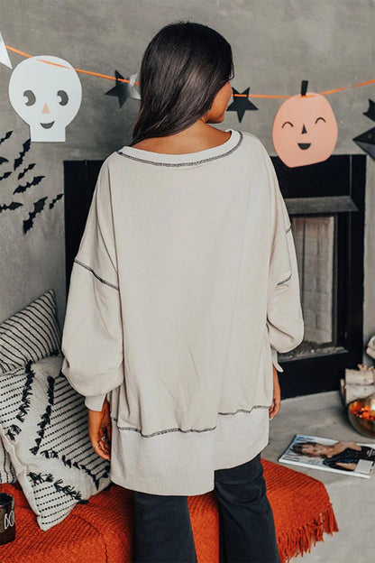 Halloween-genser med paljetter, gresskar og trollkvinne for kvinner
