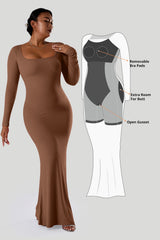 Solid langermet kjole med innebygd shapewear