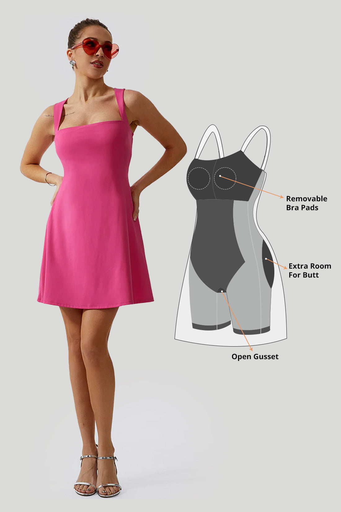 Minikjole med firkantet utringning og innebygd shapewear