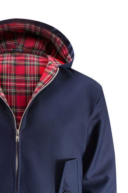 Harrington-jakke med hette for menn – marineblå