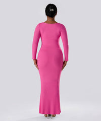 Solid langermet kjole med innebygd shapewear