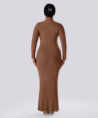 Solid langermet kjole med innebygd shapewear