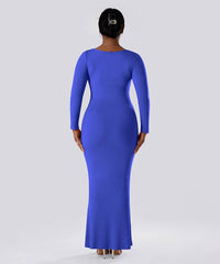 Solid langermet kjole med innebygd shapewear