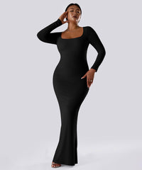 Solid langermet kjole med innebygd shapewear