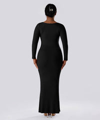 Solid langermet kjole med innebygd shapewear