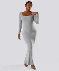 Solid langermet kjole med innebygd shapewear