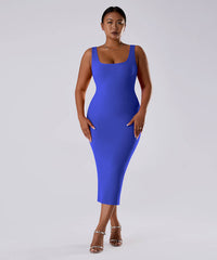 Solid ermeløs kjole med innebygd shapewear