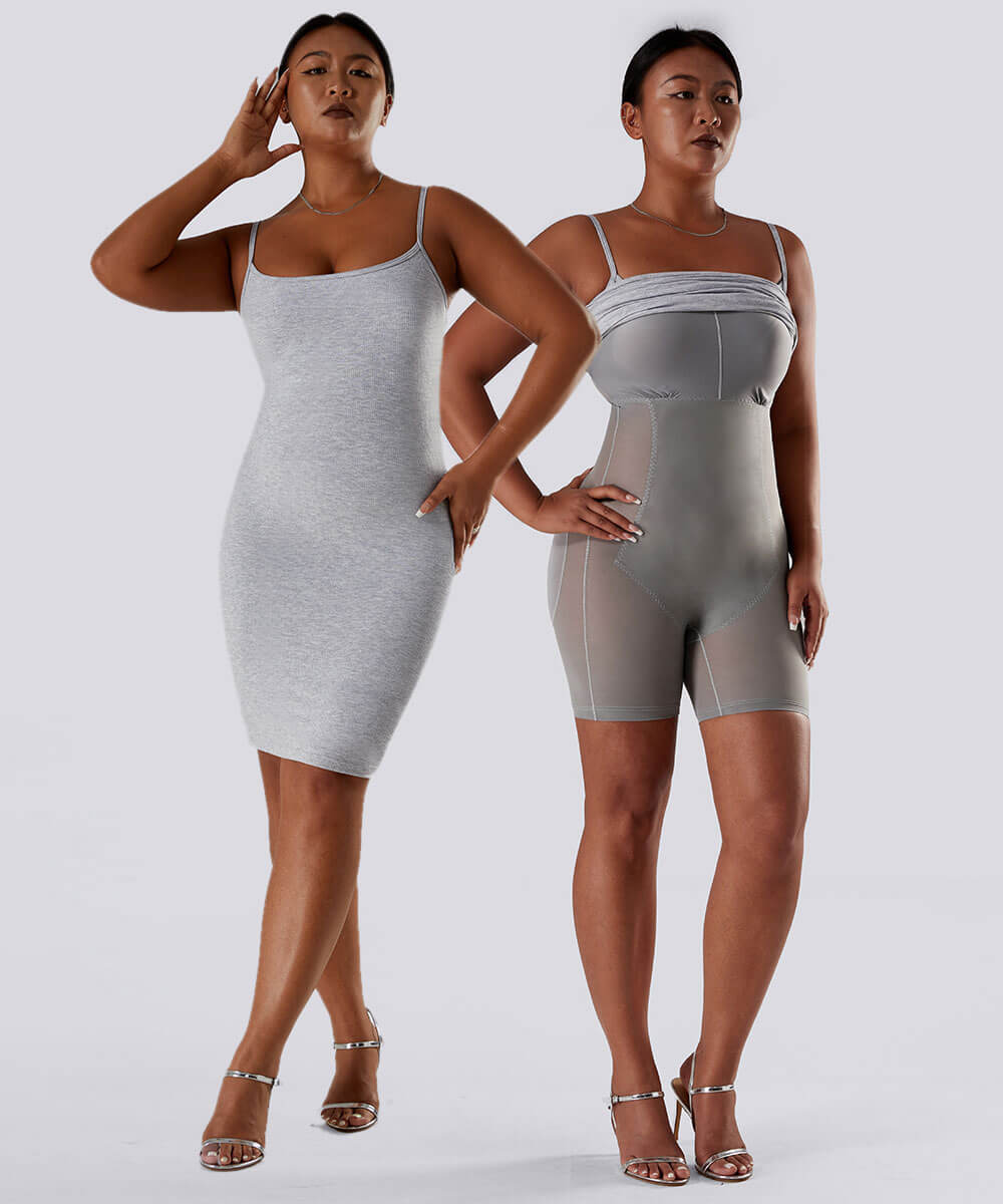 Figurnær kjole med spaghettistropper og innebygd shapewear