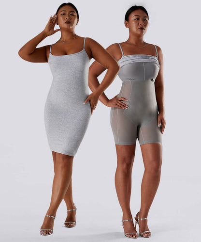 Figurnær kjole med spaghettistropper og innebygd shapewear
