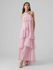 Chiffon maxikjole med volanger