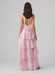 Chiffon maxikjole med volanger