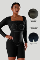 Solid langermet kjole med innebygd shapewear