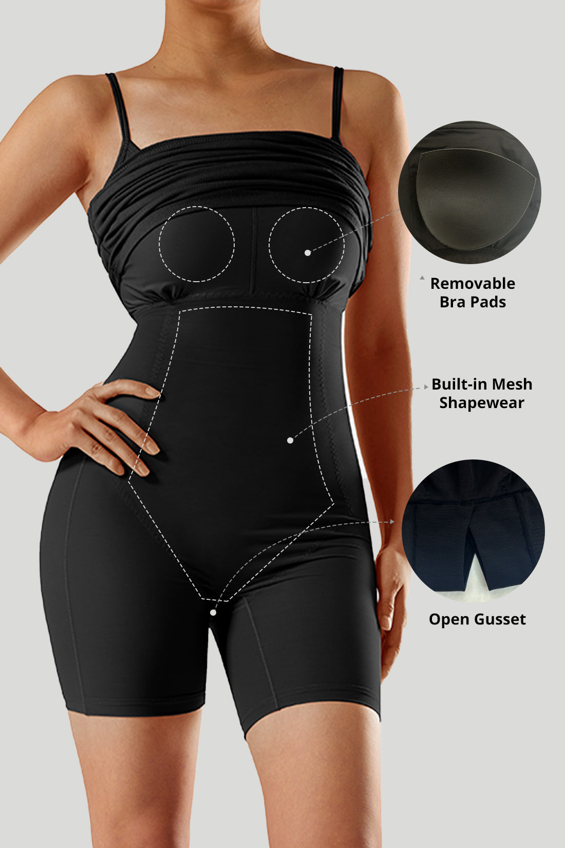 Figurnær kjole med spaghettistropper og innebygd shapewear